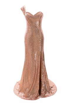 Gold Dress Long Classy, Christmas Outfits Dressy, Dress One Shoulder Long, Sequin Bridesmaid Dress, Gold Dresses, Rose Gold Dress, Evening Gowns With Sleeves, Sequin Bridesmaid, Sequin Bridesmaid Dresses