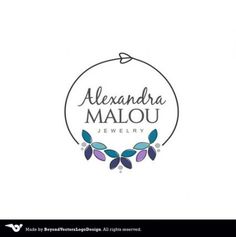 the logo for alexandria mallou jewelry, which has been designed to look like an elegant wreath