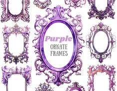 purple ornate frames are arranged in the shape of an oval