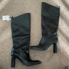 Never Worn! Brand New Zara Boots! High Heel Boots With Branded Heel Counter For Fall, Fall High Heeled Boots With Branded Heel Counter, Wide Calf Boots With Padded Heel For Fall, Knee-high Boots With Padded Heel For Spring, Spring Knee-high Boots With Padded Heel, Wide Calf Boots With Padded Heel And Pointed Toe, Party Boots With Padded Heel And Wide Calf, Boots With Reinforced Block Heel For Night Out, Fall Season High Heel Boots With Padded Heel