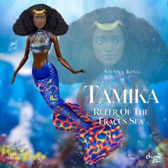 an image of a barbie doll in the water with words that read tamika ruler of the trcus sea