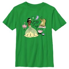 Kissing a frog doesn’t seem so bad if you end up with the officially licensed Disney The Princess and the Frog Tiana Jazz It Up Boys' Graphic T-Shirt! This cute tee features a chibi version of Tiana, Louis playing the trumpet, floral doodles, and the phrase: "Jazz It Up" in script black lettering across the front. Grab some officially licensed The Princess and the Frog apparel for the whole family and celebrate spring in style this year! Disney Green Crew Neck T-shirt, Disney Green Tops With Character Print, Green Disney Character Print Top, Green Disney Cotton T-shirt, Disney Green T-shirt With Graphic Print, Green Disney Graphic Print T-shirt, Disney Green T-shirt With Crew Neck, Green Disney Crew Neck T-shirt, Green Disney Crew Neck Top