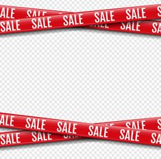 three red sale ribbons with white text on them, and one is for sale in the middle