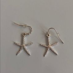 Crystal Starfish Earrings 6” L Elegant Star-shaped Summer Earrings, Summer Star-shaped Jewelry For Pierced Ears, Star Shaped Earrings For Summer, Silver Star Earrings For Summer, Elegant Star-shaped Earrings For Summer, Elegant Summer Star-shaped Earrings, Silver Starfish Earrings For Summer, Elegant Starfish Earrings For Summer, Elegant Summer Starfish Charm Earrings