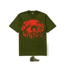 `---This  beautiful Screen printed graphic tee is a must for your closet !Brand new 100% cotton  6.oz  Olive Green tshirt featuring a screen printed image using Orange aplastisol ink. A Great shirt to complete your outfit for the air jordan 5 olive sneakers. Whether you're looking for a shirt to match your  jordan 5 olive sneakers or simply a piece to compliment your outfit, this tshirt will become your favorite tshirt. Consisting of  an Orange screen printed image this is a  must have and a A g Urban Green T-shirt For Streetwear, Green Hip Hop Streetwear Tops, Green Front Print T-shirt For Streetwear, Green Casual T-shirt For Fan Merchandise, Casual Green T-shirt For Fan Merchandise, Green Hip Hop T-shirt With Graphic Design, Hip Hop Green T-shirt With Graphic Design, Green Graphic Design Hip Hop T-shirt, Orange Screen