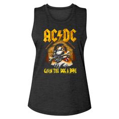 "AC/DC Women's Slub Muscle Tank Top by American Classics Part Scottish, part Aussie, 100% High Voltage Rock Legends! Formed in Sydney in 1973, AC/DC went from Dirty Deeds Done Dirt Cheap on the Highway to Hell to Back to Black in The Flick of the Switch! They have sold over 200 million albums worldwide and they are still working on new music. Wear some rock history, this cool AC/DC graphic t-shirt is vintage style print with a distressed look as if you bought it at an AC/DC Concert Tour in the 8 Womens Muscle Tank, Women's Muscle, Muscle Tank Tops, Black Rock, Top T Shirt, Ac Dc, Rock Style, Back To Black, Crew Neck Tee