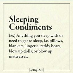 an advertisement with the words sleeping condiments in black and white on a beige background