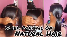 HOW TO DO A SLEEK SIDE SWOOP PONYTAIL ON NATURAL HAIR USING PACK HAIR - YouTube Side Part Slick Back Ponytail Tutorial, How To Do A Sleek Ponytail Natural Hair, How To Do A Swoop Ponytail On Natural Hair, How To Sleek Ponytail Black Women, Sleek Side Swoop Ponytail, How To Make A Sleek Ponytail, How To Do A Weave Ponytail, Natural Hair Slick Back Ponytail, How To Do A Swoop Ponytail