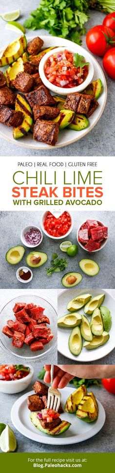 an advertisement for grilled avocados and other foods