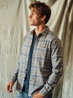 “the ripper” shirt from kato; soft doesn't even begin to describe this mid to heavyweight flannel. kato implemented a “double brushed” technique to these shirts brushing both before and after it is garment washed. taking this extra step adds to the time of making the shirt but the result is a perfectly fitting extremely comfortable and versatile plaid shirt with the style of something found at a vintage shop.    - slim fit  - double stitch  - added gusset  - curved bottom  - 100% cotton  - made Mens Layering Outfits, Flannel Shirt Outfit, Plaid Shirt Outfits, Mens Work Outfits, Mens Outdoor Clothing, Flannel Men, Beautiful Silhouette, Plaid Shirt Men, Double Stitch