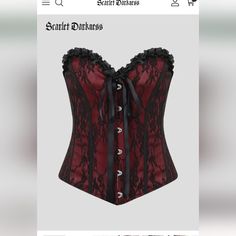 Brand New Scarlet Darkness Corset. So Pretty But It's Too Small For Me. My Loss Is Your Gain. Make Me An Offer! Maroon Corset Top, Pretty Vampire Costume, Dark Red Corset Top, Dark Red Corset, Maroon Corset, Scarlet Darkness, Red Corset Top, At Home Outfits, Red Corset