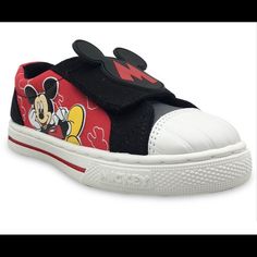 Mickey Mouse Cap Toe Casual Sneaker Size 10 Mickey Mouse Power Strap Casual Red/Black Colorway Tpr With Fabric Outsole Made Of Cotton Canvas Purple Rain Boots, Mickey Shoes, Girls Cowgirl Boots, Mickey Mouse Shoes, Toddler Winter Boots, Minnie Mouse Shoes, Cinderella Slipper, Disney With A Toddler, Leather Baby Shoes