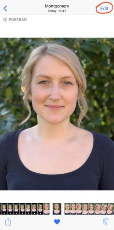 a woman with blonde hair and blue eyes is looking at the camera, while she's on instagram