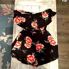 Floral Romper Size Small. Never Worn. Runs A Little Big. Casual Black Floral Jumpsuits And Rompers, Black Floral Print Jumpsuits And Rompers For Vacation, Fitted Black Jumpsuits And Rompers For Vacation, Black Floral Print Jumpsuit For Vacation, Black Fitted Jumpsuits And Rompers For Vacation, J Black, Floral Romper, Black Floral, Pant Jumpsuit