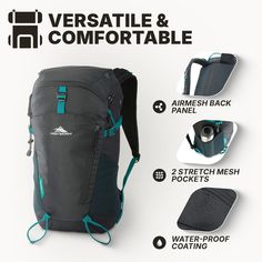 the back pack is shown with instructions for how to use it