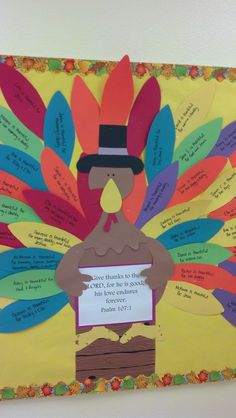 a bulletin board with a turkey on it