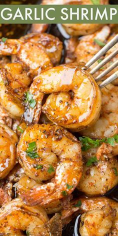 grilled shrimp with garlic and parsley in a skillet