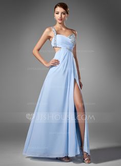 [AU$193.00] A-Line/Princess One-Shoulder Floor-Length Chiffon Prom Dress With Ruffle Beading Sequins Split Front Ruffle Beading, Beaded Chiffon, Floor Length Gown, Gowns Of Elegance, Gala Dresses, Chiffon Prom Dress, Mermaid Prom Dresses, Quinceanera Dresses, Wedding Party Dresses