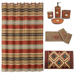 Santa Fe Southwestern Bath Collection. Your Western Decor Southwest Shower Curtain, Southwestern Bathroom, Cream Bathroom, Primitive Bathrooms, Bath Set, Bath Accessories Set, Bathroom Accessory Sets, Embroidered Towels, Bathroom Collections