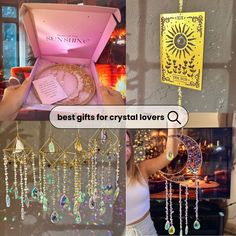 four different pictures with the words best gifts for crystal lovers on them and in front of it