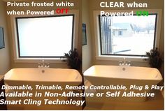 two pictures showing the same bathroom window and tub