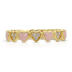 Heart eyes for this delicate stacking band! Interlock 2 together and build the sweetest stack. Enamel and pavé go half way around the band and back of band is plain gold hearts. 14k gold plated brass pavé 1mm cz stones enamel detail 3mm hearts Questions about Shipping & Returns? Elizabeth Stone, Gold Hearts, First Crush, Stacking Bands, Heart Eyes, Stacking Ring, Cz Stone, Heart Of Gold, Stacking Rings