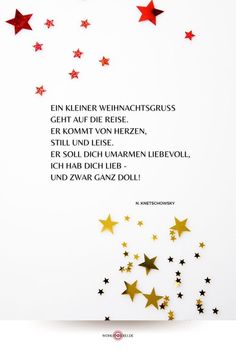 some red and gold stars on a white background with the words in german below it