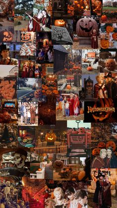 a collage of halloween pictures with pumpkins and people dressed in costumes, including witches