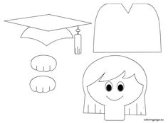 the paper doll is ready to be cut out and put in her graduation cap, gown,