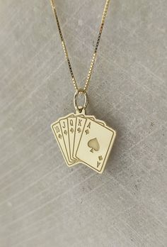 14K Real Solid Gold Necklace, Hallmarked on the back of your pendant for certification! ▪️ A beautiful and clean engraved Playing Cards pendant made out of 14K Solid Real Gold. Available only in yellow gold! Pendant Thickness: 0.50mm Jump Ring inner diameter: 4mm Dimensions: -  20x17mm / 0.78x0.66 inches -  22x19mm / 0.86x0.74 inches Necklace Length - You can choose your chain length from 35CM to 50CM. The pendant is available alone without a chain, select "No Chain" on the necklace length secti Solo Cup Necklace, Necklaces On Playing Cards, Cards Necklace, Solid Gold Necklace, Necklace Length, Real Gold, Chain Length, Gift Necklace, Gold Pendant