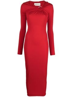 Red Long Sleeve Dress, Long Red Dress, Alexandre Vauthier, Latest Fashion Design, Red Midi Dress, Fitted Silhouette, Crystal Embellishment, Red Hot, Red Fashion