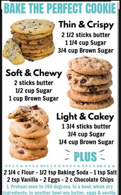 an advertisement for cookies and ice creams with the words bake the perfect cookie