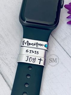 "This is for a personalized watch band cuff. This is a one of a kind piece made for you! You can choose what you want it to say. Watch charms are about 1.625 inches wide 1/4\" or 1/2\" wide depending on design choice MAX 10 characters since these are not too big. FONT CHOICE: CHOOSE FROM #1- #33 ( PLEASE NOTE THAT THE LARGER THE FONT THE LESS CHARACTER WILL FIT.) Please note in the checkout what you want the cuff to say and if you want a stamp design on it.** These charms are a bright silver ton Modern Watch Band Accessories As Gift, Adjustable Stainless Steel Watch Accessories As Gift, Customizable Silver Watch Bands For Gift, Modern Customizable Watch Accessories For Gift, Modern Customizable Watch Accessories As Gift, Customizable Adjustable Silver Watch Bands, Customizable Silver Watch Accessories For Gift, Personalized Adjustable Watch Accessories, Personalized Silver Stainless Steel Watch Accessories