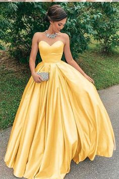 A Line Yellow Satin Prom Dresses, Strapless Sweetheart Sleeveless Party Dresses SRS15046 Yellow Satin Prom Dress, Yellow Prom, Formal Ball Gown, Strapless Prom Dresses, Sweetheart Prom Dress, Satin Prom Dress