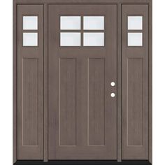 a brown door with two sidelights on the front and side doors to both sides