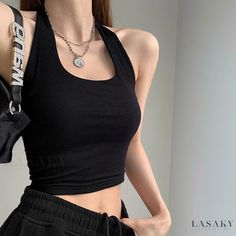 Lasaky - Seductive Halter Neck Vest Camisole for Stylish Layering Hanging Tank Tops, Crop Sweater Vest, Black F, Cropped Pullover, Custom Made Clothing, Casual Sweater, Crop Sweater, Strap Tops, Casual Sweaters