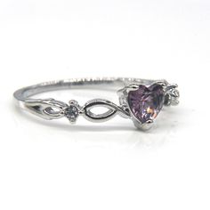 Silver Ring With Purple Heart. Thin Sleek Style. Only Size 6 Available. Free Gift With Purchase. Fast Shipper. R 141 Wedding Rings With Hearts, Dark Purple Rings, Promise Rings Silver Heart, Amethyst Heart Ring, Alexandrite Promise Ring, Cool Promise Rings, Silver Amethyst Ring, Dainty Gemstone Ring, Dainty Purple Wedding Ring