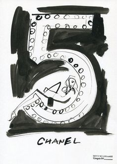 a black and white drawing of the number five