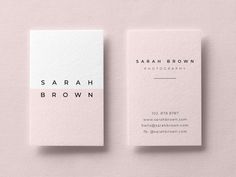 the business card is designed to look like it has been placed on top of a pink surface