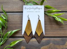 Modern Brown Earrings For Gift, Yellow Leather Jewelry For Gifts, Nickel Free Brown Earrings For Everyday Use, Brown Earrings For Everyday Use, Brown Earrings, Leather Projects, Yellow And Brown, Leather Earrings, Favorite Things Gift