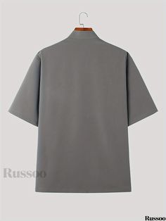 Russoo - Casual Retro Short-Sleeve Button-Up Shirt for Men by INCERUN: Relaxed Fit Tops Solid Color Half Sleeve Shirt With Button Closure, Half Sleeve Shirt With Button Closure, Gray Short Sleeve Top With Button Closure, Solid Half Sleeve Top With Button Closure, Gray Short Sleeve Top For Work, Loose Fit Shirts, Retro Shorts, Style Party, Short Sleeve Button Up