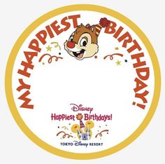 an image of a happy birthday sticker with chip the chip character on it's face