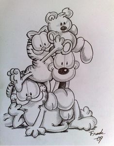 a drawing of some cartoon characters together