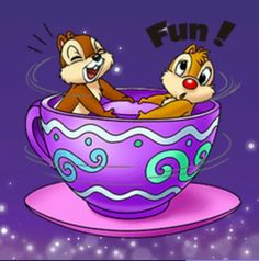 two cartoon animals in a teacup with the caption fun