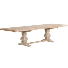 a large wooden table with two pedestals on each side and one end missing the top