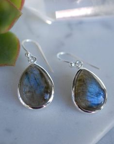 Labradorite Earrings ~ Sterling Silver 925 ~ME001 - Maresia Jewelry Silver Labradorite Drop Jewelry, Silver Labradorite Gemstone Earrings, Untreated Sterling Silver Teardrop Jewelry, Teardrop Labradorite Jewelry For Anniversary, Labradorite Earrings, Handmade Jewelry Gift, Sterling Earrings, Labradorite, Sterling Silver Earrings