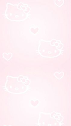 an image of hello kitty wallpaper with hearts on pink background and white outlines