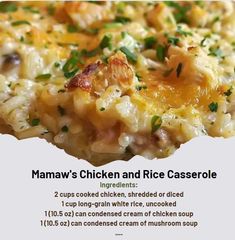 Savory Samplings | Bring a taste of home to your dinner table with Mamaw's Chicken and Rice Casserole | Facebook Recipe With Cream Of Celery Soup, White Rice Recipes, Chicken And Rice Casserole, Chicken Rice Casserole, Cream Of Celery, Rice Casserole Recipes, Meals Ideas, Baked Dinner