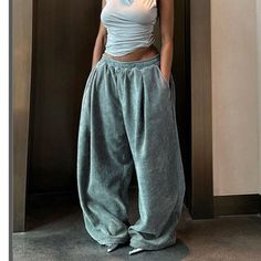 Style: Casual Fit: Loose Fabric: Polyester Pattern: Solid Element: Pocket Rise: High Rise Product Type: Wide Leg Pant Length: Full Main Composition: Polyester Trousers Details, High Waist Trousers, Y2k Casual, Casual Wide Leg Pants, Loose Fabric, Long Trousers, Pant Length, Pantalon Large, Ankle Length Pants