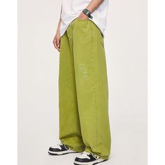 Street Washed Wide Leg Baggy Jeans  Material: 100% cotton  Size: S, M, L, XL, Color: Green,  Season: Spring, Autumn, Winter   Occasion: Leisure, Outdoor, Daily, Vacation Oversized Solid Cotton Bottoms, Green Cotton Leisure Bottoms, Urban Style Oversized Cotton Bottoms, Casual Green Cotton Bottoms, Hip Hop Style Cotton Bottoms For Spring, Baggy Cotton Hip Hop Bottoms, Casual Baggy Cotton Bottoms, Relaxed Green Cotton Bottoms, Hip Hop Baggy Cotton Bottoms